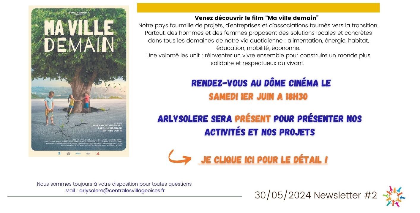 Newsletter n°2 - Projection du film "Ma Ville Demain" le 1er juin